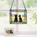 Personalized Stained Glass Style Dog Silhouette Design Window Hanging Suncatcher Ornament with Name Sympathy Memorial Gift for Dog Lovers Owner