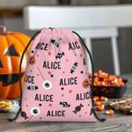 Personalized Candy Eyeball Pumpkin Lollipop Reusable Drawstring Bag with Name Large Capacity Treat Gift Bag Halloween Holiday Gift for Kids