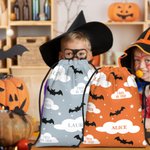 Personalized Crazy Bat Cloud Star Reusable Drawstring Bag with Name Large Capacity Treat Gift Bag Halloween Holiday Gift for Kids