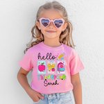 Personalized Hello Apple Pencil Bow Soft Kid Adult 100% Cotton T-shirt with Name and Grade Back to School First Day of School Gift for Kids Teachers