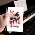 Personalized Birth Flower Piano A5 Spiral Notebook with Name Anniversary Birthday Gift for Women Music Lovers