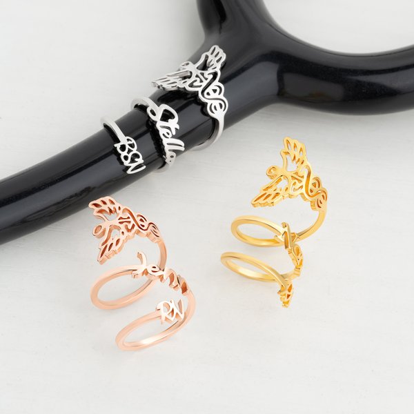 Personalized Eternal Flame Rod of Asclepius Stethoscope ID Tag with Name and Title Appreciation Graduation Gift for Nurse Doctor Medical Students