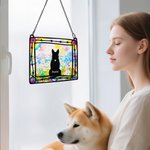 Personalized Stained Glass Style Dog Silhouette Design Window Hanging Suncatcher Ornament with Name Sympathy Memorial Gift for Dog Lovers Owner