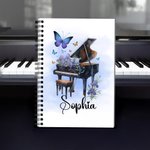 Personalized Birth Flower Piano A5 Spiral Notebook with Name Anniversary Birthday Gift for Women Music Lovers