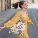 Henkilökohtainen tanskalainen kukka kannettava suuri Kangaskassi nimi vuosipäivä syntymäpäivä lahja naisille