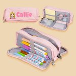 Personalisiertes Niedliches Cartoon Federmäppchen mit Namen 3 Reißverschlussfächern Einschulung Schulanfang Geburtstag Geschenk für Jungen Mädchen