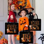 Sac à dos en lin noir avec nom et initiale Cadeau d'Halloween pour garçon fille