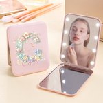 Personalized Floral Initial LED Double-Sided Makeup Mirror with Name Birthday Wedding Anniversary Gift for Women Girls