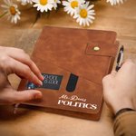 Personalised Teacher Cartoon Character PU Leather A5 Lined Notebook with Name and Pocket Back to School Teacher's Day Gift for Teacher