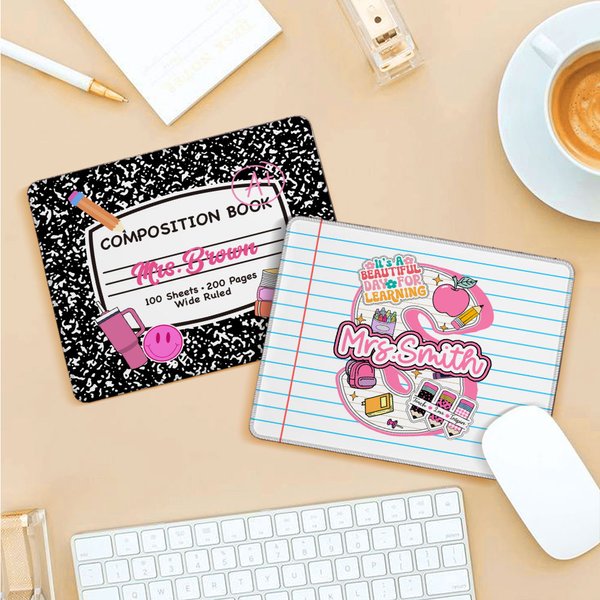 Personalized Apple Pencil Composition Book Anti-Slip Mouse Pad with Name Back to School Teacher's Day Appreciation Gift for Teachers Educators