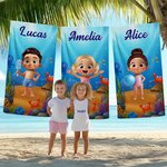 Personalized Cartoon Kid Character Oversized Quick Dry Beach Towel with Name Summer Pool Essentials Party Birthday Gift for Boys Girls