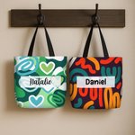 Personalized Abstract Graffiti Large Canvas Tote Bag with Name Travel Daily Use Birthday Gift for Men Women Artist