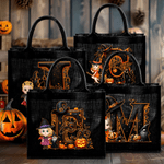 Sac à dos en lin noir avec nom et initiale Cadeau d'Halloween pour garçon fille