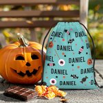 Personalized Candy Eyeball Pumpkin Lollipop Reusable Drawstring Bag with Name Large Capacity Treat Gift Bag Halloween Holiday Gift for Kids