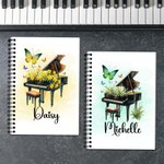 Personalized Birth Flower Piano A5 Spiral Notebook with Name Anniversary Birthday Gift for Women Music Lovers