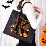 Sac à dos en lin noir avec nom et initiale Cadeau d'Halloween pour garçon fille