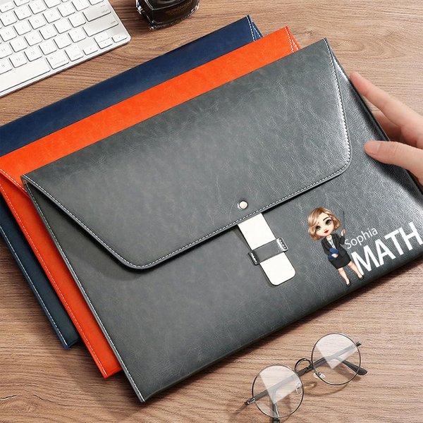 Personalized Cartoon Character Lightweight PU Leather A4 File Folder Briefcase with Name Back to School Birthday Gift for Teacher