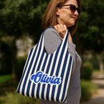 Personalised Colourful Vintage Striped Checkered Large Reusable Canvas Tote Bag with Name Travel Daily Use Birthday Gift for Women