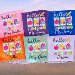 Personalized Hello Apple Pencil Bow Soft Kid Adult 100% Cotton T-shirt with Name and Grade Back to School First Day of School Gift for Kids Teachers