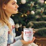 Personalised Santa Hat Sweets Cane Christmas Theme 12 oz Insulated Wine Tumbler with Lip and Name Home Decor Christmas Gift for Family Friend