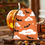 Personalized Crazy Bat Cloud Star Reusable Drawstring Bag with Name Large Capacity Treat Gift Bag Halloween Holiday Gift for Kids