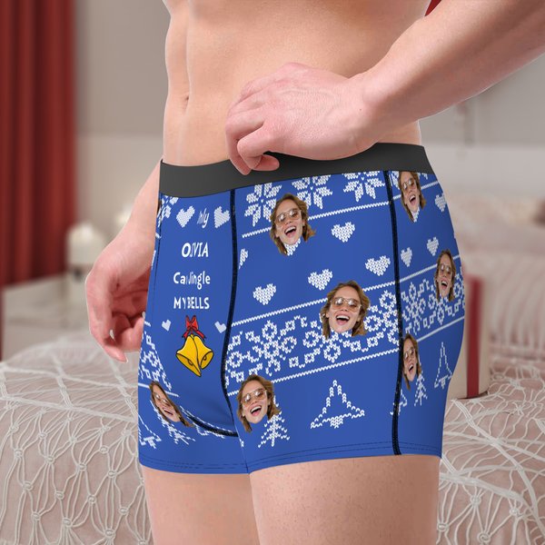 Personalized Christmas Pattern Face Photo Men's Underwear Boxer Brief with Name Valentine's Day Anniversary Gift for Husband Boyfriend