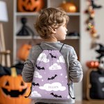 Personalized Crazy Bat Cloud Star Reusable Drawstring Bag with Name Large Capacity Treat Gift Bag Halloween Holiday Gift for Kids