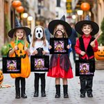 Personalized Purple and White Stripes Cartoon Character Black Linen Tote Bag with Name Halloween Party Gift for Boys Girls Women