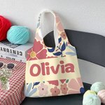 Personalized Danish Flower Portable Large Tote Bag with Name Anniversary Birthday Gift for Women