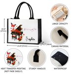 Personalized Birth Flower Piano Canvas Large Tote Bag with Name Daily Travel Essentials Birthday Gift for Women Music Lovers