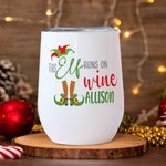 Personalised Santa Hat Sweets Cane Christmas Theme 12 oz Insulated Wine Tumbler with Lip and Name Home Decor Christmas Gift for Family Friend