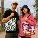 Personalized Abstract Graffiti Large Canvas Tote Bag with Name Travel Daily Use Birthday Gift for Men Women Artist