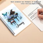 Personalized Birth Flower Piano A5 Spiral Notebook with Name Anniversary Birthday Gift for Women Music Lovers