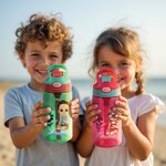 Botella personalizada 475 ml con flor de nacimiento personaje de dibujo animado y nombre regalo de cumpleaños o de vuelta al cole para niños