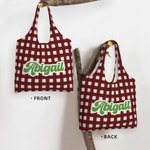 Personalised Colourful Vintage Striped Checkered Large Reusable Canvas Tote Bag with Name Travel Daily Use Birthday Gift for Women