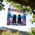 Personalized Stained Glass Style Dog Silhouette Design Window Hanging Suncatcher Ornament with Name Sympathy Memorial Gift for Dog Lovers Owner