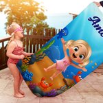 Personalized Cartoon Kid Character Oversized Quick Dry Beach Towel with Name Summer Pool Essentials Party Birthday Gift for Boys Girls