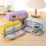 Personalisiertes Niedliches Cartoon Federmäppchen mit Namen 3 Reißverschlussfächern Einschulung Schulanfang Geburtstag Geschenk für Jungen Mädchen