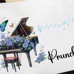 Personalized Birth Flower Piano Canvas Large Tote Bag with Name Daily Travel Essentials Birthday Gift for Women Music Lovers