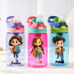 Borraccia personalizzata con nome e disegno carino con cannuccia e coperchio a prova di perdite regalo di compleanno e ritorno a scuola per bambini