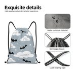 Personalized Crazy Bat Cloud Star Reusable Drawstring Bag with Name Large Capacity Treat Gift Bag Halloween Holiday Gift for Kids