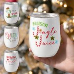 Personalised Santa Hat Sweets Cane Christmas Theme 12 oz Insulated Wine Tumbler with Lip and Name Home Decor Christmas Gift for Family Friend