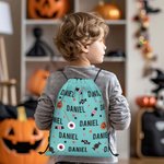 Personalized Candy Eyeball Pumpkin Lollipop Reusable Drawstring Bag with Name Large Capacity Treat Gift Bag Halloween Holiday Gift for Kids