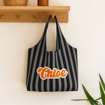 Personalisierte Bunte Vintage Gestreift Karierten Canvas Tragetasche mit Namen Reisen Alltag Gebrauch Geburtstag Geschenk für Damen