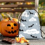 Personalized Crazy Bat Cloud Star Reusable Drawstring Bag with Name Large Capacity Treat Gift Bag Halloween Holiday Gift for Kids