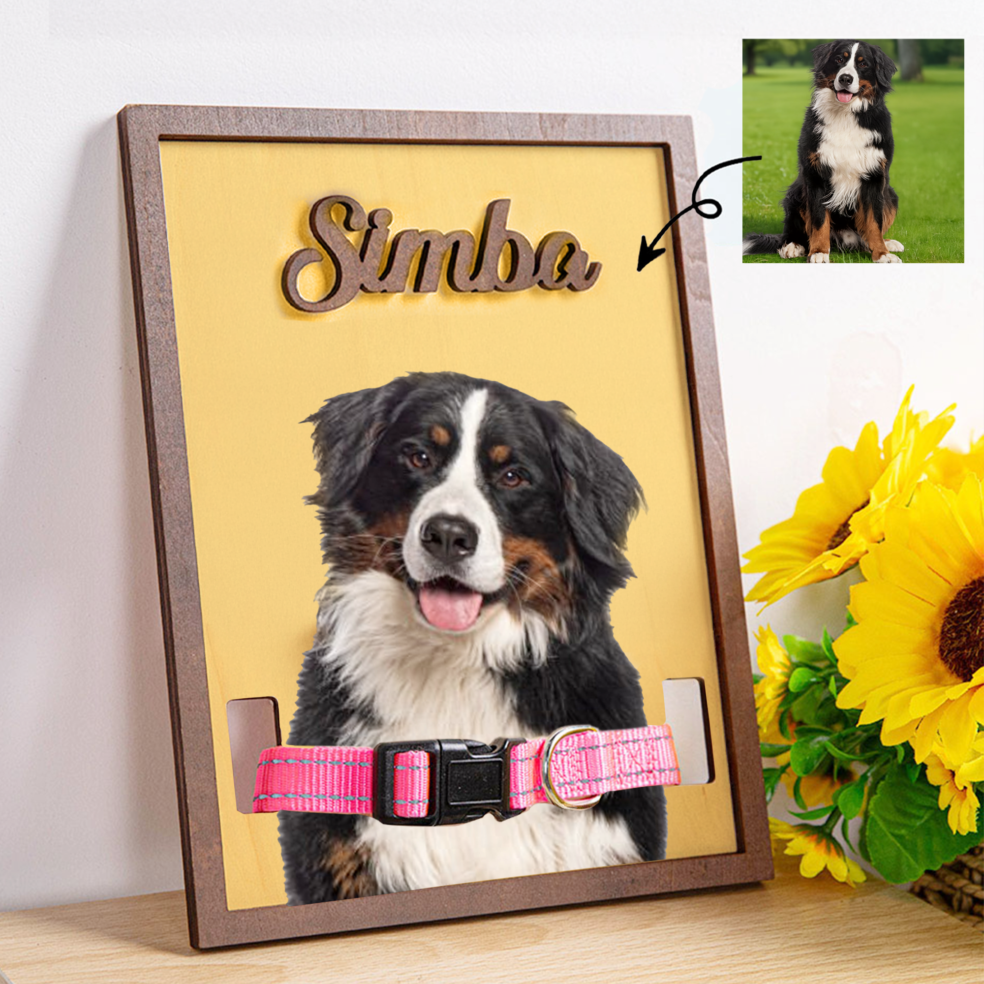 Cadre de collier en bois personnalisé avec nom et photo de l'animal de compagnie Cadeau de sympathie pour les propriétaires d'animaux de compagnie.