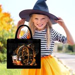 Sac à dos en lin noir avec nom et initiale Cadeau d'Halloween pour garçon fille