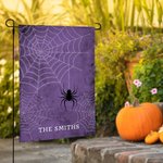 Personalised Spooky Spiderweb Garden Flag with Text Yard Porch Outdoor Decor Halloween Gift for Family Friend