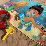 Asciugamano da spiaggia orizzontale personalizzato in microfibra con nome e stampa degli animali marini ad asciugatura rapida regalo per bambini