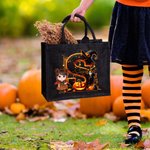 Sac à dos en lin noir avec nom et initiale Cadeau d'Halloween pour garçon fille